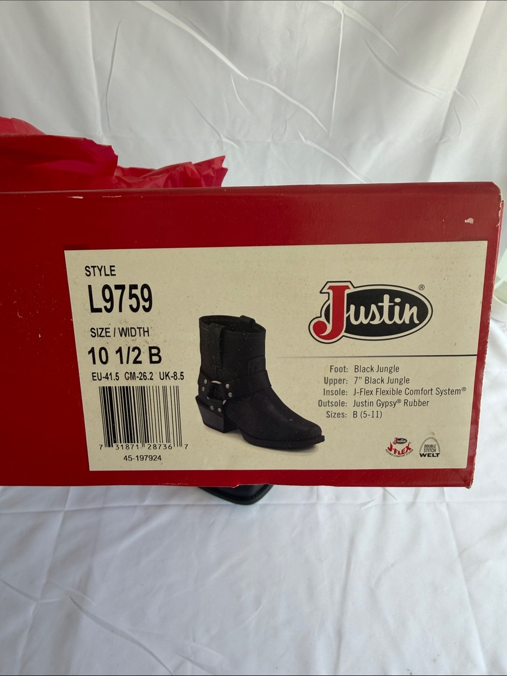 Justin Gypsy Black Jungle Leather Moto Harness Ankle Boots NWT Women’s Size 10.5 - Picture 2 of 5
